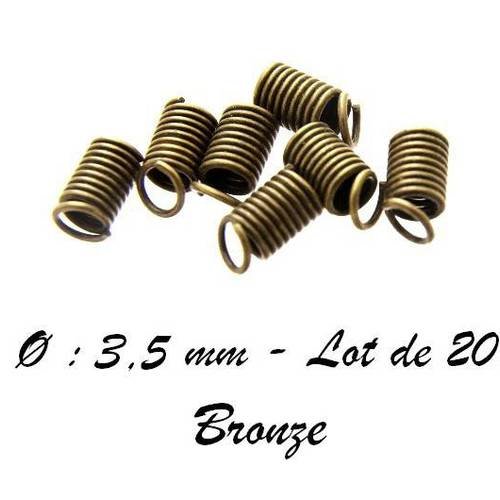 20 embouts ressort pour cordon de 3-3,5mm métal couleur bronze 