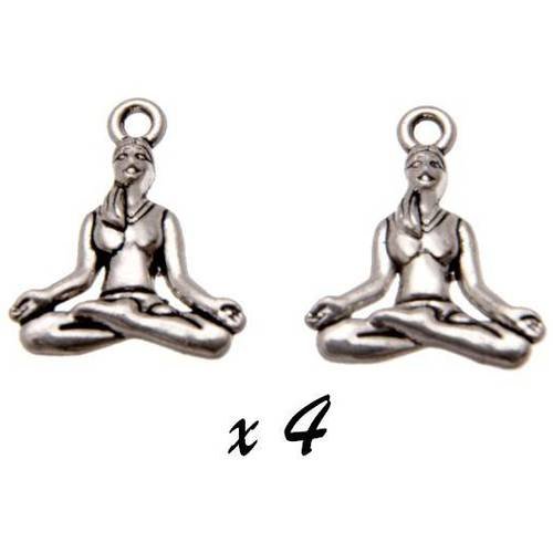 4 x breloques yoga pendentif métal argenté 