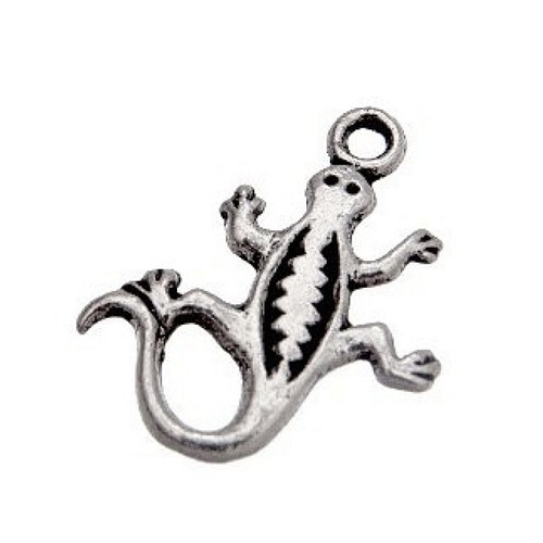 Breloque gecko lézard, 18x15 mm, métal argenté, vendu à l'unité (1030)