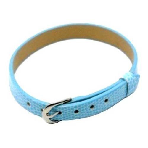 Bracelet plat simili cuir 22 cm ajustable, bleu clair, fermoir argenté