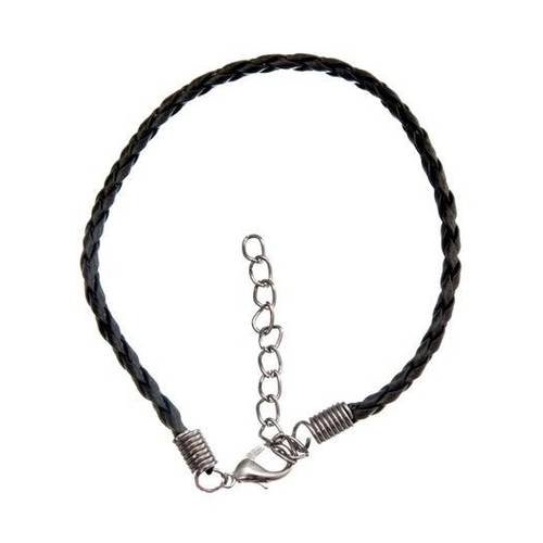 Bracelet cordon tressé simili cuir 18 cm noir