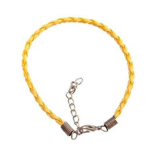 Bracelet cordon tressé simili cuir 18 cm jaune
