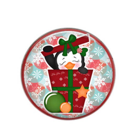 Cabochon rond résine 25mm  pingouin noël 03 