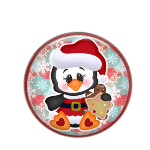 Cabochon rond résine 25mm  pingouin noël 01 
