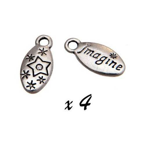 Breloque goutte "imagine" argenté (x4) pendentif métal brag-267 