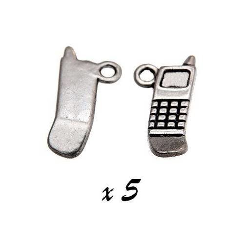 Breloques téléphone portable argenté (x5) pendentif métal brag-291 
