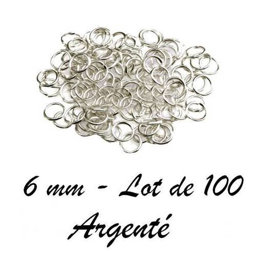 100 anneaux ouverts 6mm métal argenté 