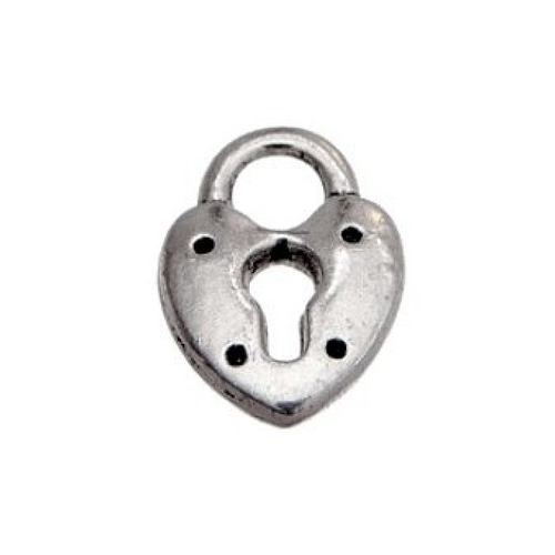 Breloque cadenas forme coeur, métal argenté, vendu à l'unité (951)