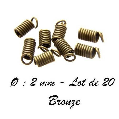 20 embouts ressort pour cordon de 2-2,5mm métal couleur bronze 