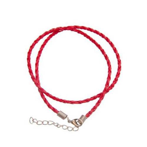 1 collier cordon tressé simili cuir 45cm rouge 