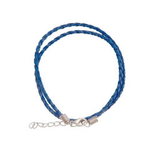 1 collier cordon tressé simili cuir 45cm bleu 