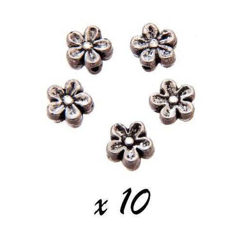 10 x perles intercalaire rondes fleurs 7mm métal argenté 