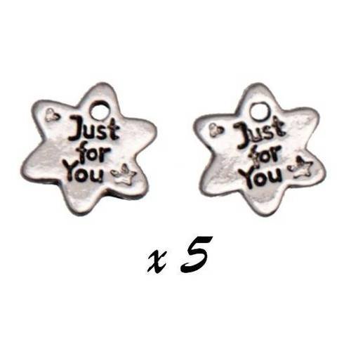 5 x breloque étoile "just for you" pendentif métal argenté brag-447 