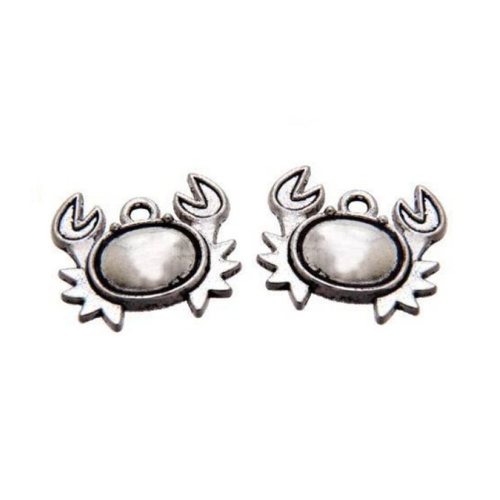 Breloque crabe, 17 x 15 mm, métal argenté, lot de 2 (199)