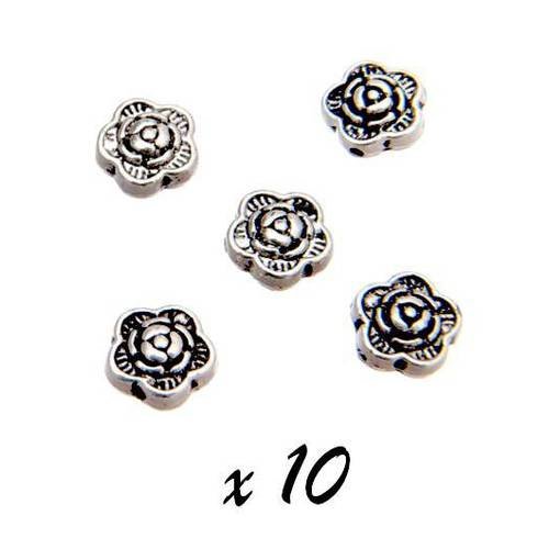 10 x perles intercalaire rondes fleurs 7mm métal argenté 