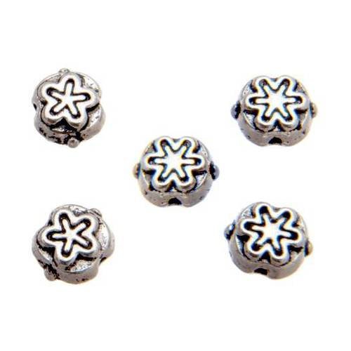 5 x perles intercalaires rondes 8mm motif étoile métal argenté 