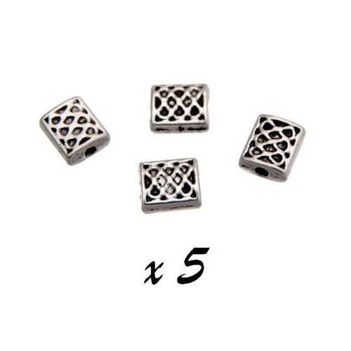 5 x perles intercalaires rectangulaire 6,5 mm métal argenté 