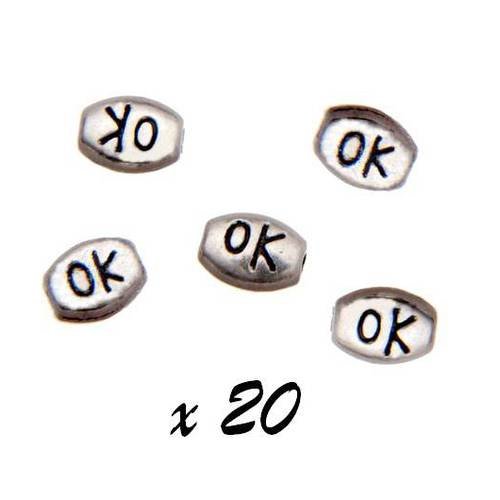 20 x perles intercalaire ovales "ok" 6mm métal argenté 