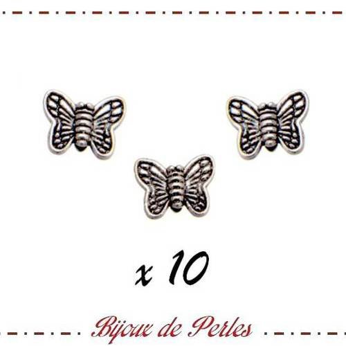 10 x perles intercalaire papillon métal argenté peme-07 