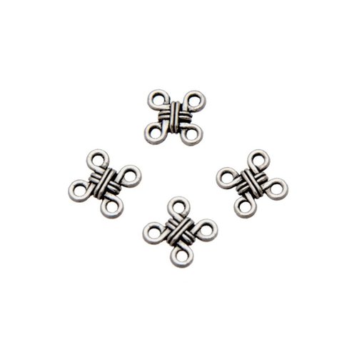 Connecteurs intercalaires nœuds carrés, 10 x 10 mm, métal argenté, lot de 10 (c35)
