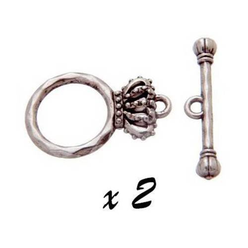 2 x toggle  fermoir  rond  couronne métal argenté feto-45 