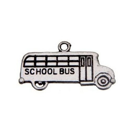 Breloque bus autobus scolaire école, 23x13 mm, métal argenté, vendu à l'unité (1043)