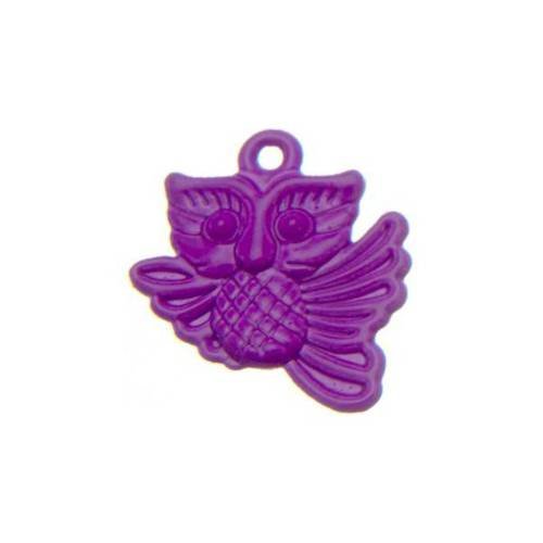 1 pendentif hibou métal coloré violet 