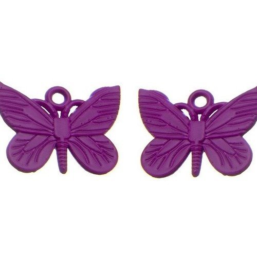 Pendentif papillon métal coloré violet, lot de 2  
