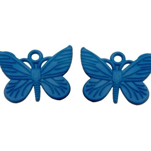 Pendentif papillon métal coloré bleu, lot de 2 