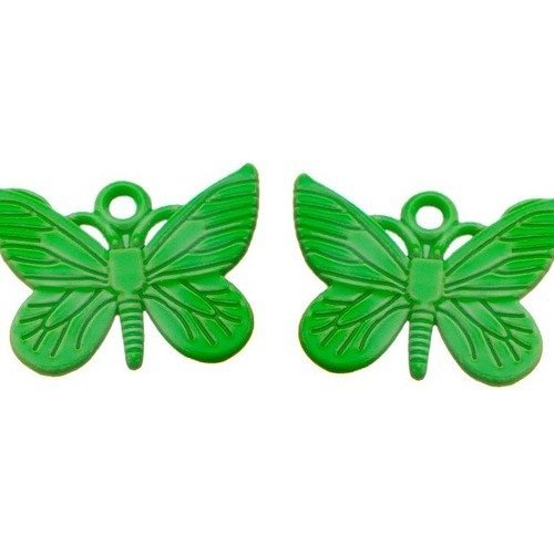 Pendentif papillon métal coloré vert fluo, lot de 2  