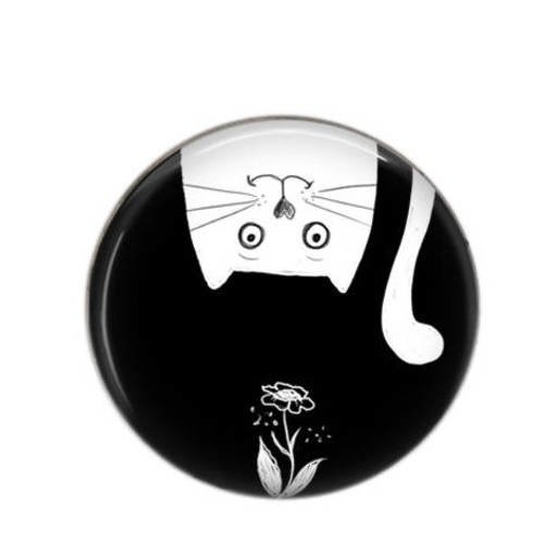 Cabochon rond résine 25mm chat noir et blanc 13 