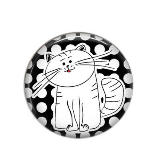 Cabochon rond résine 25mm chat noir et blanc 12 