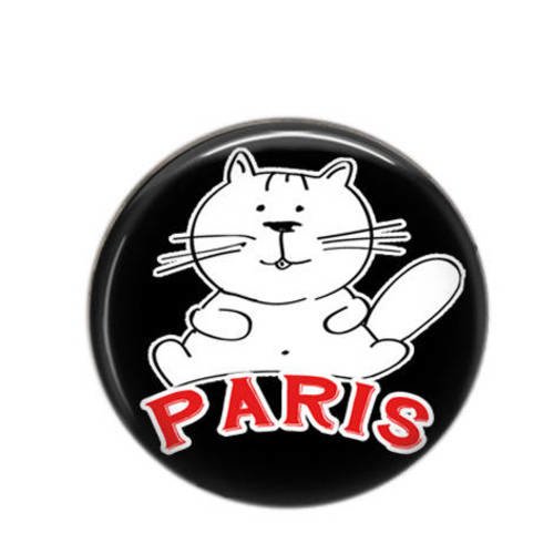 Cabochon rond résine 25mm chat noir et blanc 01 