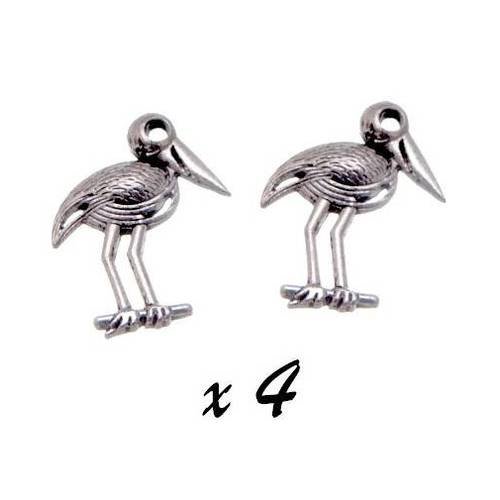 4 x breloque oiseau échassier pendentif métal argenté brag-480 