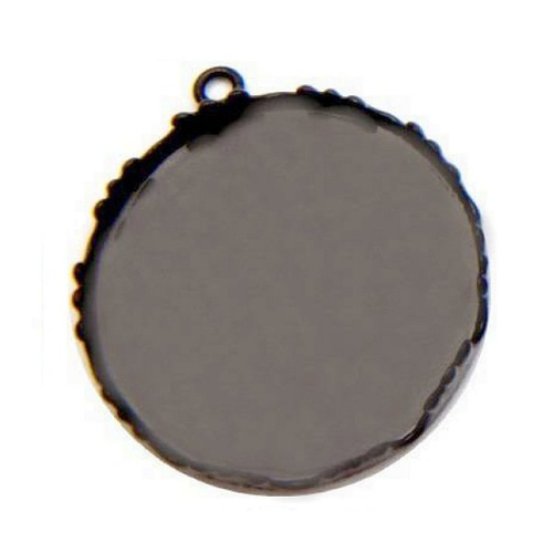 Support cabochon rond 25mm, métal coloré noir, vendu à l'unité