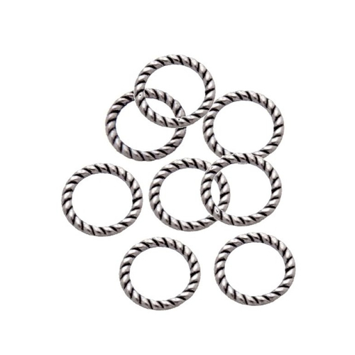 50 anneaux torsadés ronds fermés 8 mm, épaisseur 1 mm, métal argenté