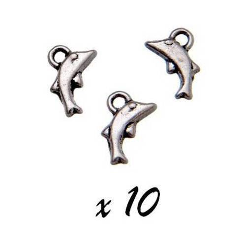 10 x breloque dauphin 10mm pendentif métal argenté brag-430 