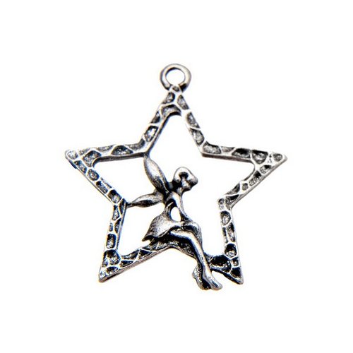 Breloque fée sur une étoile, métal argenté, vendu à l'unité (386)