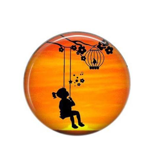 Cabochon résine 25mm, rond, fillette, balance, couché de soleil, div-09 