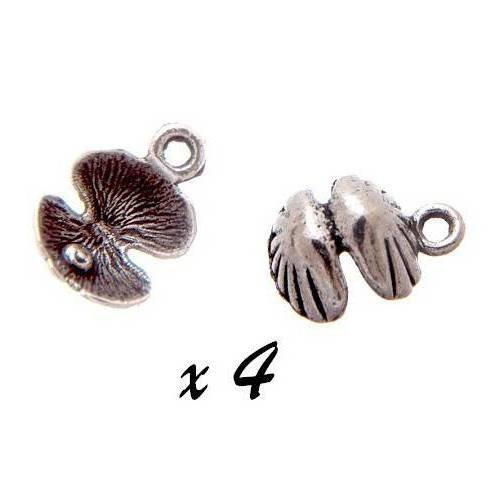 4 x breloque coquillage et sa perle pendentif métal argenté brag-55