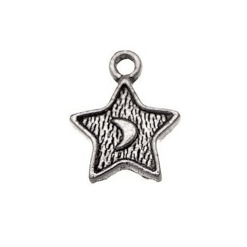 Breloque étoile motif lune, métal argenté, vendu à l'unité (053)
