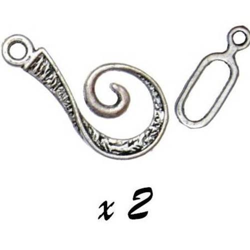 2 x set fermoir crochet spirale métal argenté feto-12 