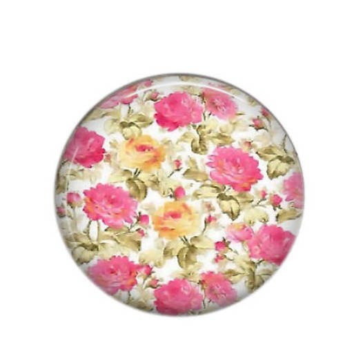 Cabochon rond résine 25mm fleurs roses 02 