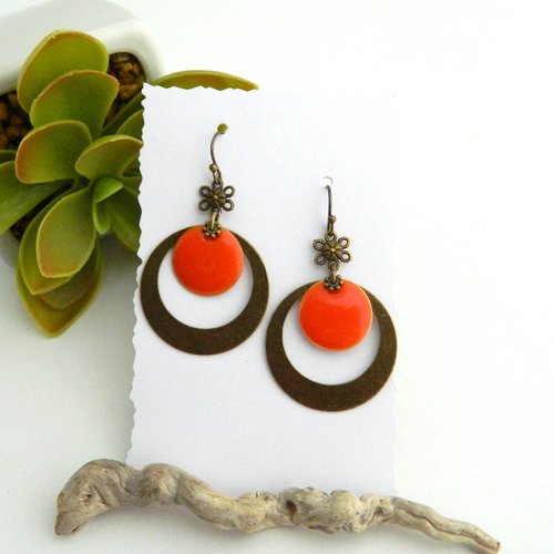 Boucles d'oreilles orange et bronze