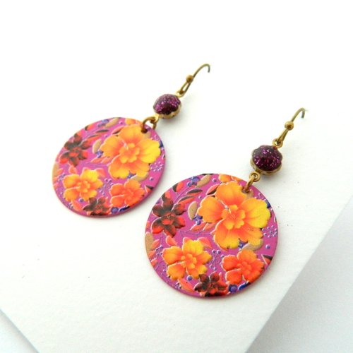Boucles d'oreilles fleurs colorées