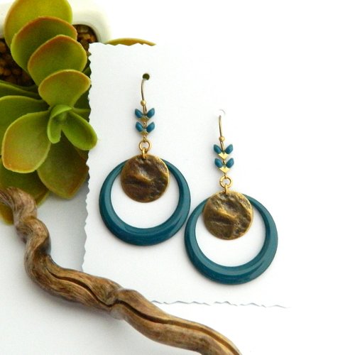 Boucles d'oreilles bohème bleu pétrole