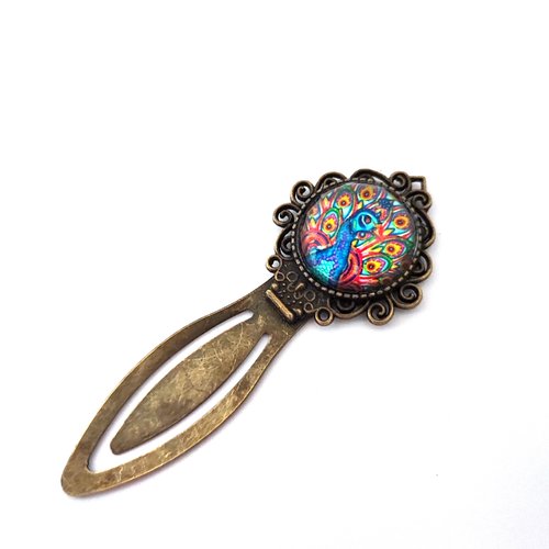 Marque page cabochon motif paon