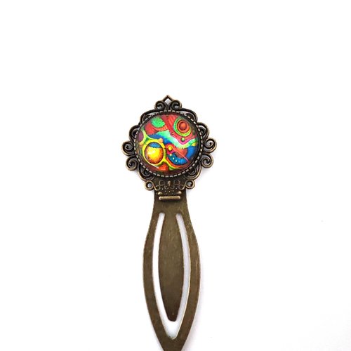 Marque page cabochon motif multicolore