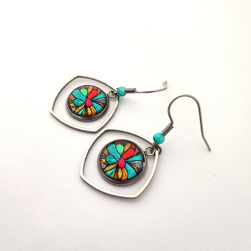 Boucles d'oreilles colorées, acier inoxydable