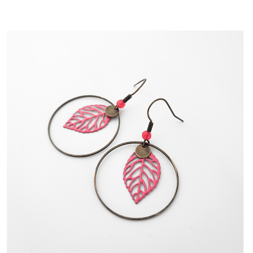 Boucles d'oreilles feuilles roses